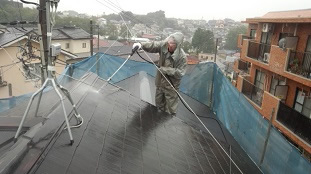 屋根遮熱塗装　洗浄
